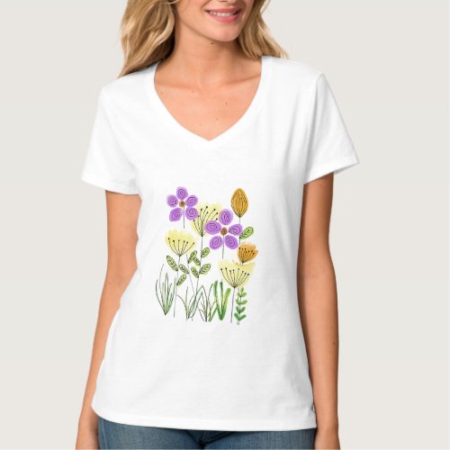 Flower Garden Womenâs Basic V_Neck T_Shirt