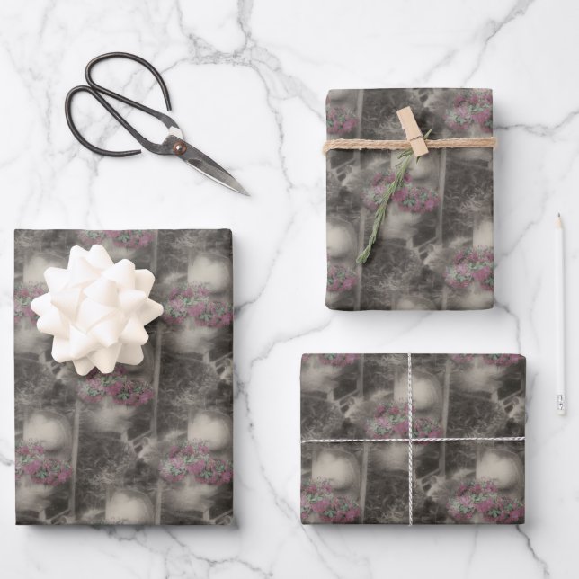 Flower Garden Wooden Chair Nature Pattern  Wrapping Paper Sheets (Front)