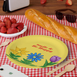 Flower Garden Yellow Paper Plates