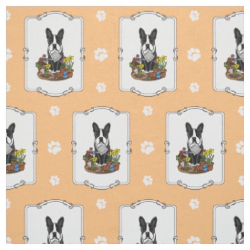 Flower Gardener Boston Terrier (black) Cute Dog Fabric