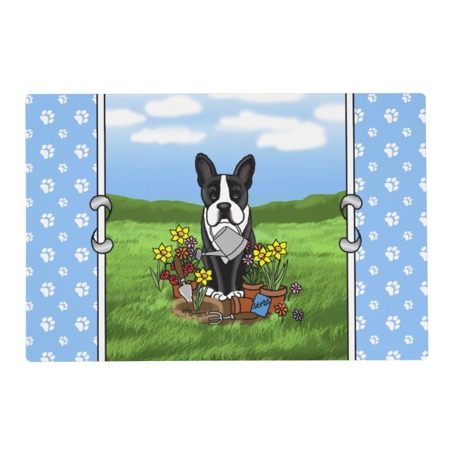 Flower Gardener Boston Terrier (black) Cute Dog Placemat (Front)