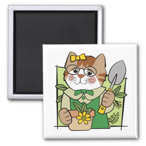 Flower Gardening Cat Girl Magnet