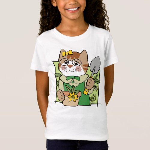Flower Gardening Cat Girl T_Shirt