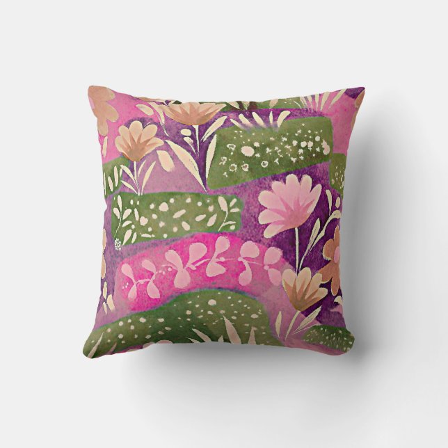 Flower Gardens Pink Purple Throw Pillow (Back)