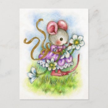 Flower Garland - Cute Mouse Art Postcard by yarmalade at Zazzle