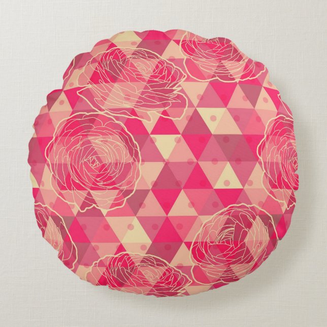 Flower geometrical pattern round pillow (Front)