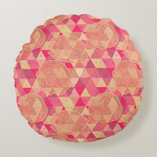 Flower geometrical pattern round pillow (Front)