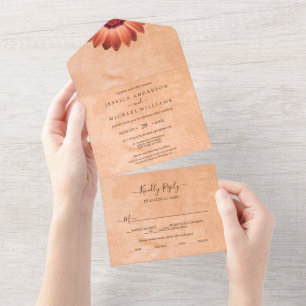 Flower Gerbera on Abstract peach Wedding All In One Invitation
