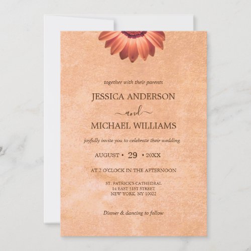 Flower Gerbera on Abstract peach Wedding Invitation