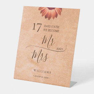 Flower Gerbera on Abstract peach Wedding Pedestal Sign