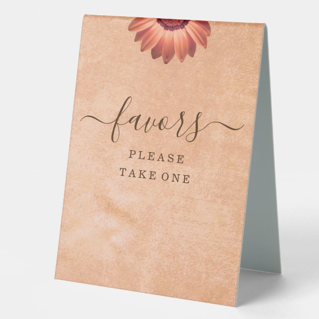 Flower Gerbera on Abstract peach Wedding Table Tent (Front)