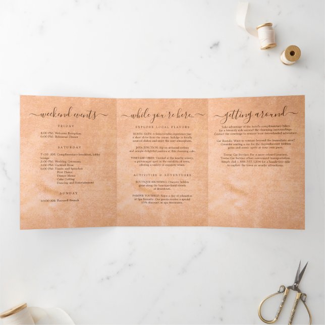 Flower Gerbera on Abstract peach Wedding Tri-Fold Program (Inside)