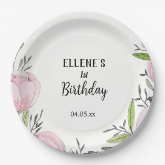 Flower Girl 1st Birthday Party Paper Plates