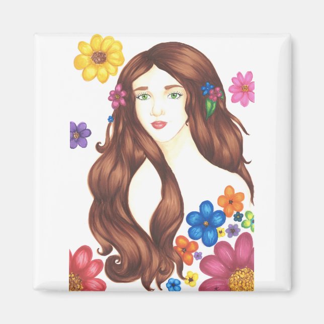 Flower Girl - 2 Inch Square Magnet (Front)
