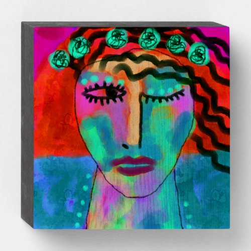 Flower Girl Abstract Digital Painting Wooden Box Sign