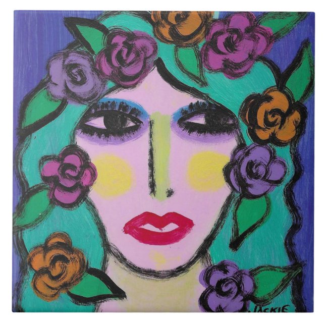 Flower Girl Abstract Portrait of a Woman Ceramic Tile (Front)