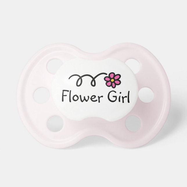 Flower girl baby pacifier | Girly pink daisy print (Front)