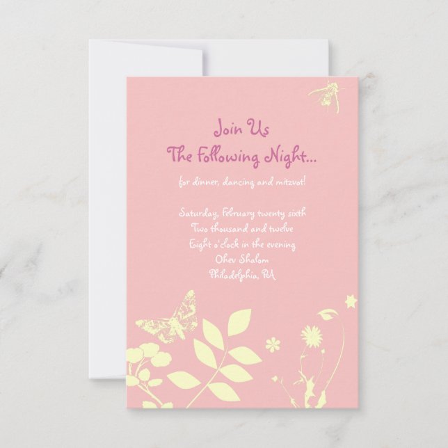 Flower Girl Bar Bat Mitzvah Invitation Party Card (Front)