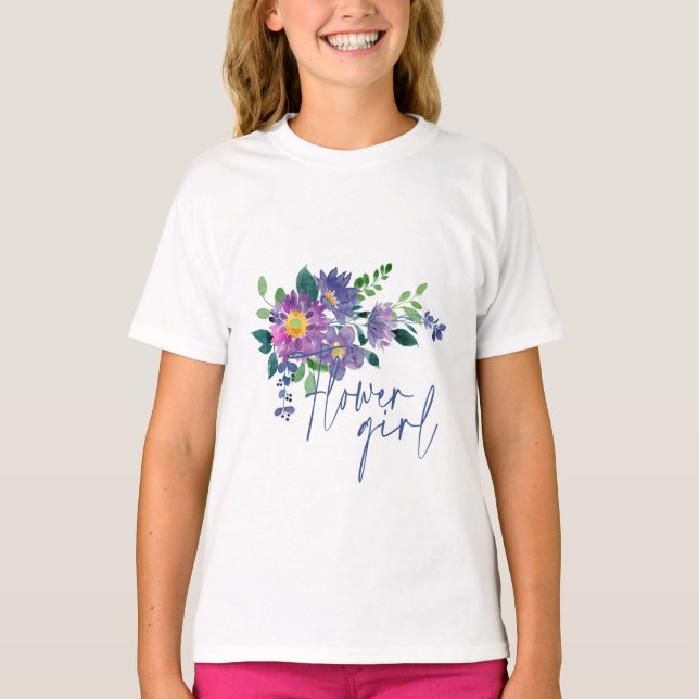 Flower Girl Beautiful Purple Blue Floral Wedding T-Shirt (Front)