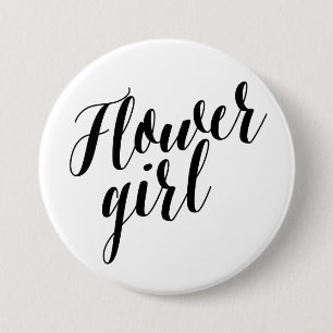 Flower Girl Black Script Button