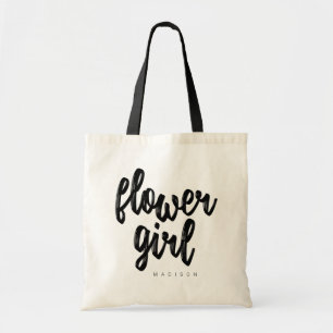 Flower Girl Black Script Tote Bag - Customizable