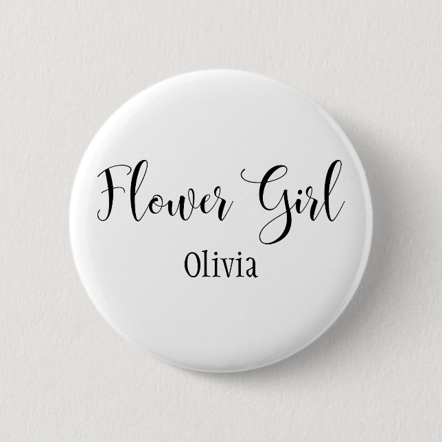 Flower Girl Black Script with Name (30) Pinback Button (Front)