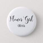 Flower Girl Black Script With Name (30) Pinback Button at Zazzle
