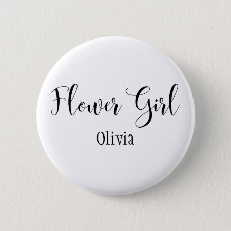 Flower Girl Black Script With Name (30) Pinback Button