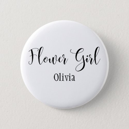 Flower Girl Black Script with Name 30 Pinback Button