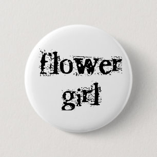 Flower Girl Black Text Pinback Button