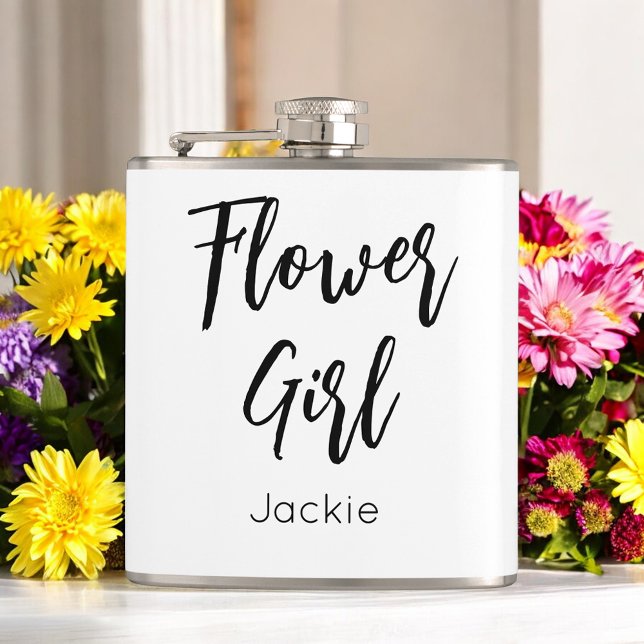 Flower Girl Black White Bridal Party Wedding  Flask (Creator Uploaded)