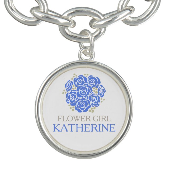 Flower girl blue posy named wedding favor charm bracelet (Design)