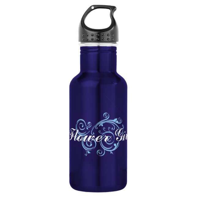 Flower Girl, Blue Scroll Stainless Steel Water Bottle (Front)