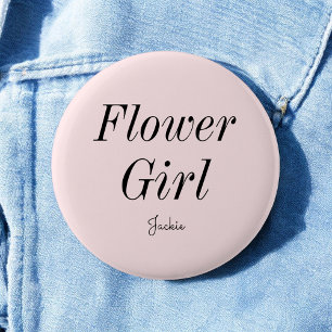 Flower Girl Blush Pink Black Wedding Button