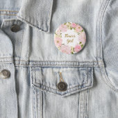 Flower Girl Blush Pink Floral Round Badge Button (In Situ)