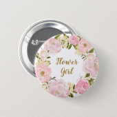 Flower Girl Blush Pink Floral Round Badge Button (Front & Back)