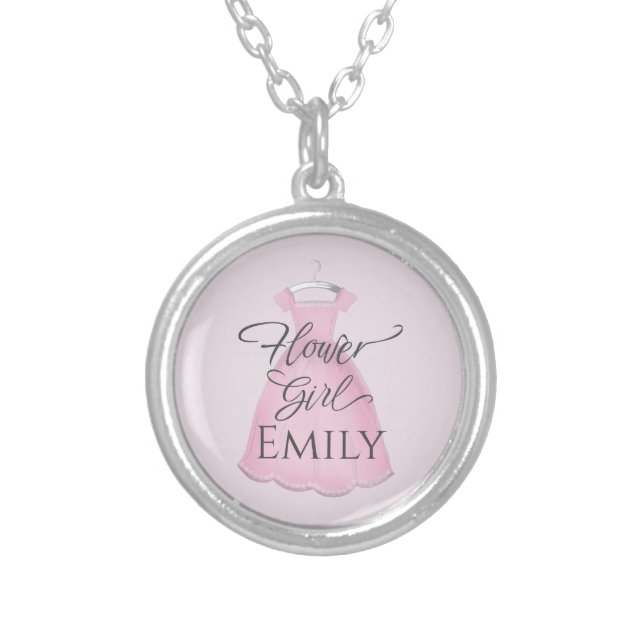 Flower Girl Bridal Party Gifts Wedding Cute Silver Plated Necklace (Front)