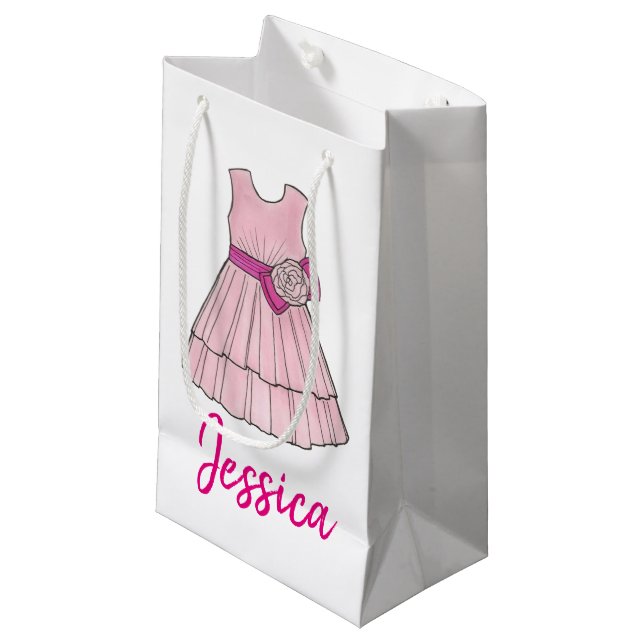 Flower Girl Bridal Wedding Party Pink Gown Small Gift Bag (Front Angled)