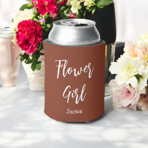 Flower Girl Brown White Wedding Terracotta Can Cooler