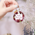 Flower Girl Burgundy Floral Wedding Favor Keychain<br><div class="desc">Treat your Flower Girl,  Bridesmaids or Maid of Honor to one of these burgundy and blush floral wreath key chain. Just add their name.</div>