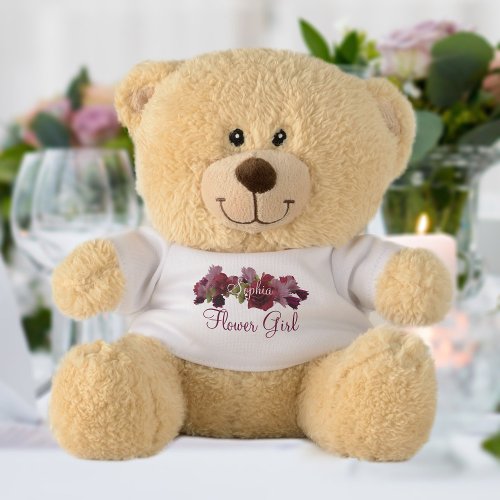 Flower Girl Burgundy Floral Wedding Teddy Bear