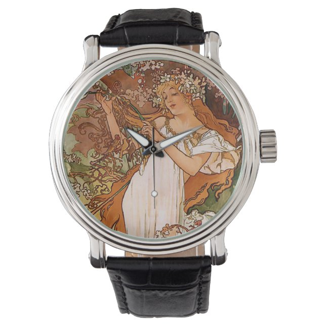 Flower Girl by Alphonse Mucha Watch (Front)