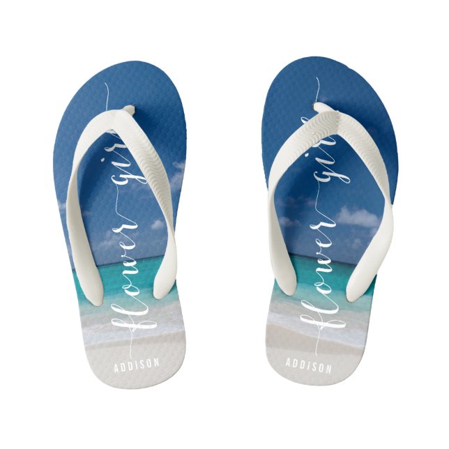Flower Girl Calligraphy Beach Wedding Flip Flops (Footbed)