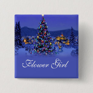 flower girl  Christmas tree wedding button. Pinback Button