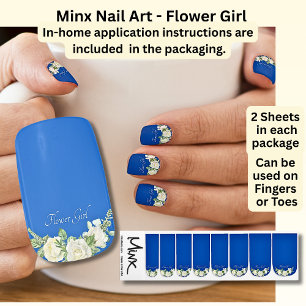 Flower Girl, Cobalt Blue & White Roses Minx Nail Art