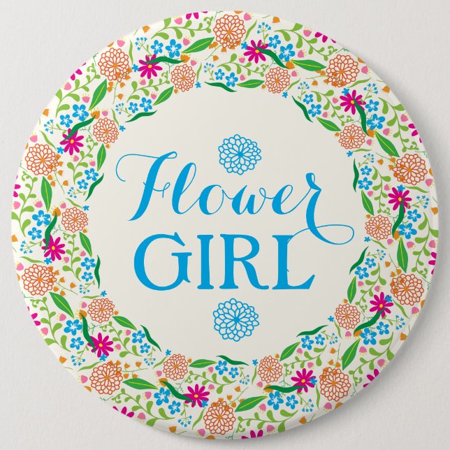 Flower Girl-Colorful Summer Flower Wreath 2 Pinback Button (Front)