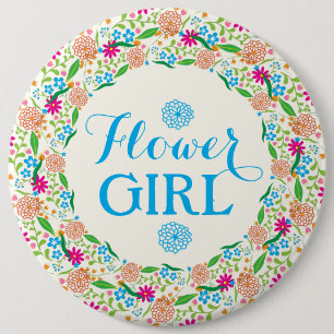 Flower Girl-Colorful Summer Flower Wreath 2 Pinback Button