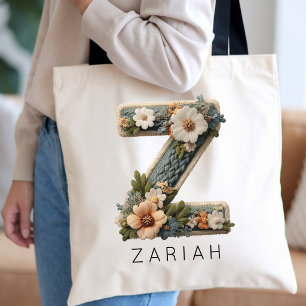 Flower Girl Custom Floral Monogram Maid of Honor Tote Bag
