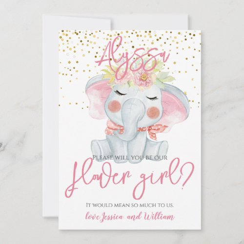 Flower Girl Cute Elephant Bridesmaid Proposal Invitation