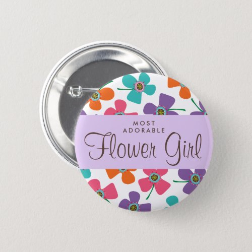 FLOWER GIRL Cute Fun Daisies Pop Wedding Name Tag Pinback Button